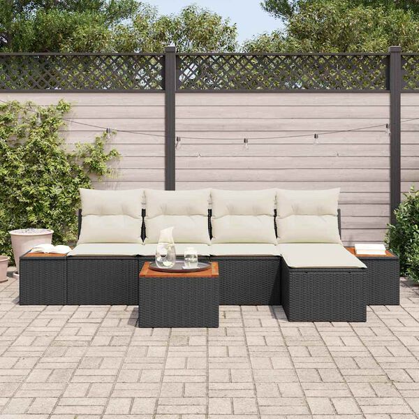 vidaXL Conjunto de sof&aacute;s de jard&iacute;n con coj&iacute;n 6 pcs Negro Polirat&aacute;n