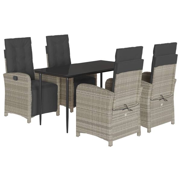 vidaXL Set comedor de jard&iacute;n 5 pzas cojines rat&aacute;n sint&eacute;tico gris claro