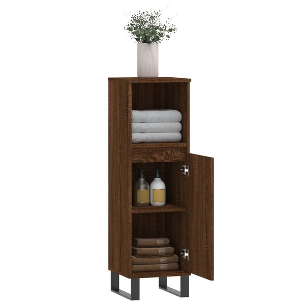 vidaXL Armario de ba&ntilde;o madera contrachapada marr&oacute;n roble 30x30x100 cm