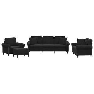 vidaXL Juego de sof&aacute;s con cojines 4 piezas terciopelo negro