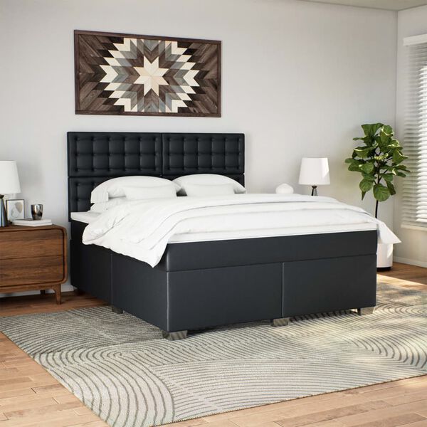 vidaXL Cama box spring con colch&oacute;n cuero sint&eacute;tico negro 180x200 cm