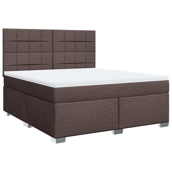 vidaXL Cama box spring con colch&oacute;n tela marr&oacute;n oscuro 180x200 cm