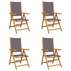 vidaXL Sillas plegables reclinables, 4 unidades, tela antracita y madera maciza.