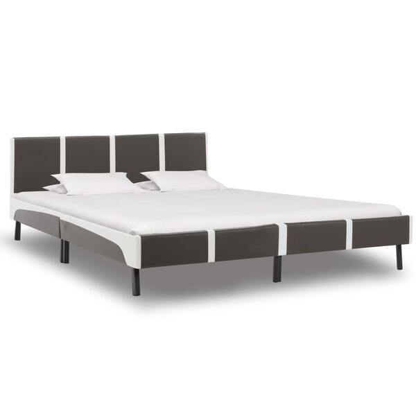 vidaXL Cama sin colch&oacute;n cuero sint&eacute;tico gris y blanco 180x200 cm
