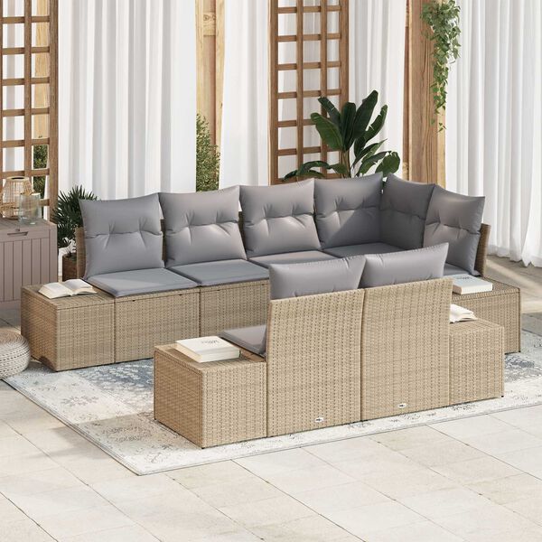 vidaXL Conjunto de sof&aacute;s de jard&iacute;n 7 pcs Beige y Gris Claro