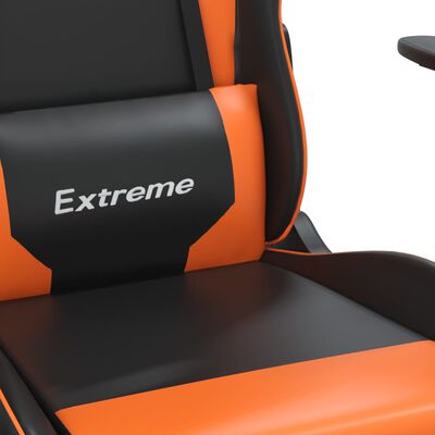 vidaXL Silla gaming con reposapiés cuero sintético negro naranja