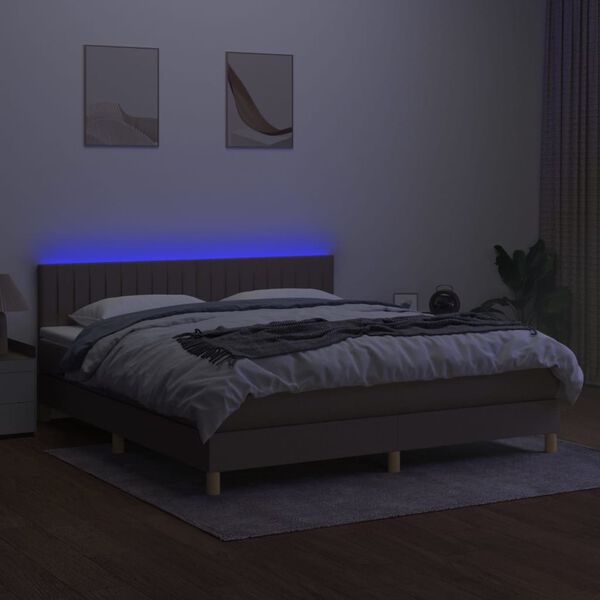 vidaXL Cama box spring con colch&oacute;n LED tela gris taupe 180x200 cm