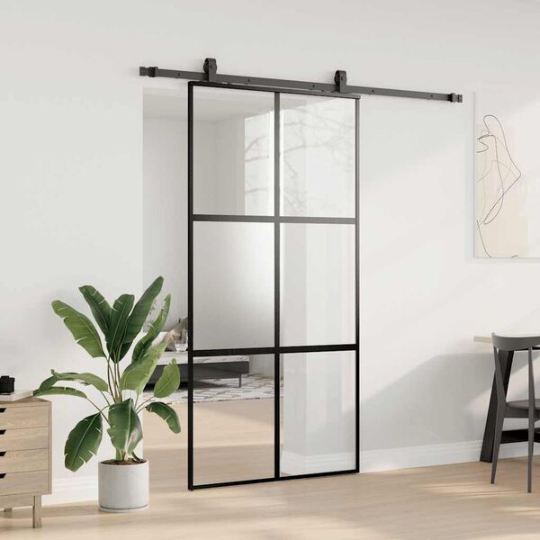 vidaXL Puerta corredera herrajes negro 102,5x205 cm vidrio templado
