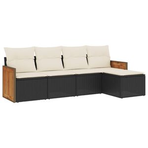 vidaXL Set de muebles de jard&iacute;n 5 pzas y cojines rat&aacute;n sint&eacute;tico negro