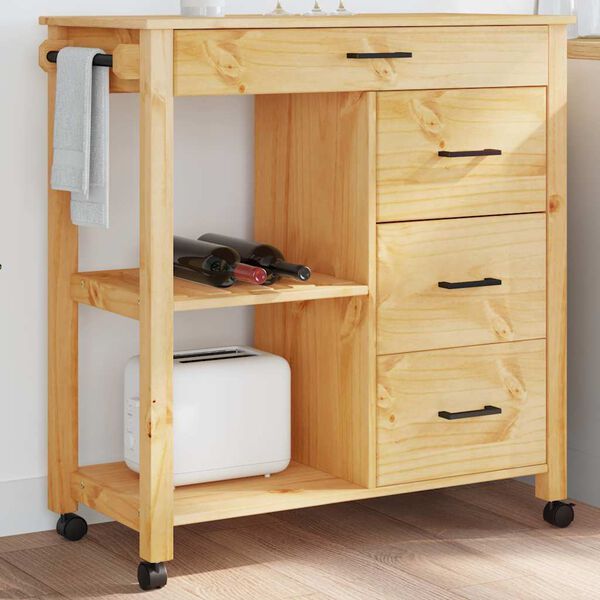 vidaXL Carrito de cocina MONZA madera maciza de pino 84x40x88,5 cm