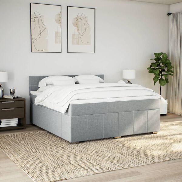 vidaXL Cama box spring con colch&oacute;n tela gris claro 180x200 cm