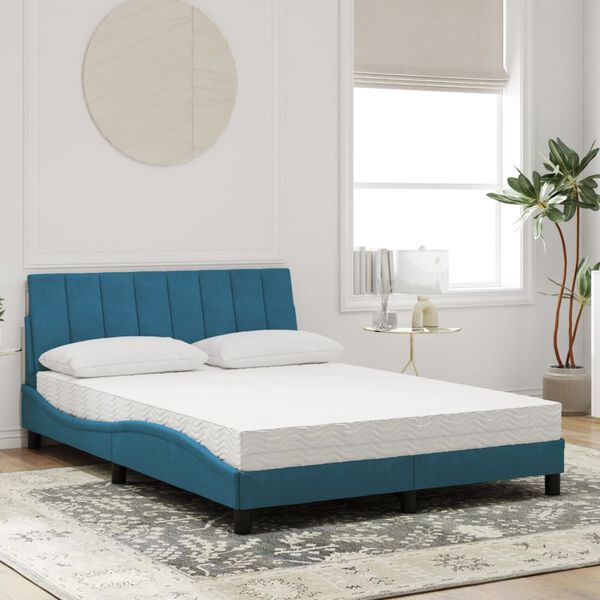 vidaXL Cama con colch&oacute;n Hanko terciopelo azul 140x190 cm