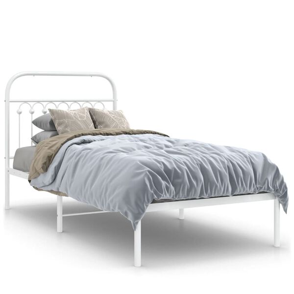 vidaXL Estructura cama sin colch&oacute;n con cabecero metal blanco 90x200 cm