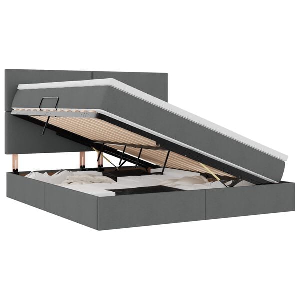 vidaXL Cama con almacenamiento y colch&oacute;n Gris oscuro 160 x 200 cm
