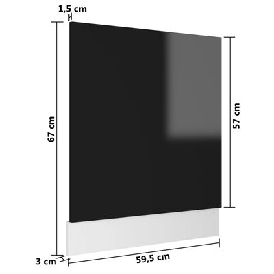 vidaXL Panel para lavavajillas contrachapada negro brillo 59,5x3x67 cm