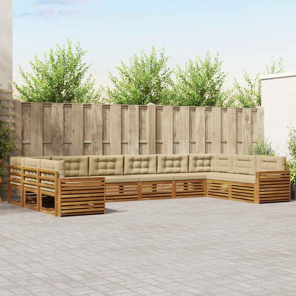 vidaXL Juegos de sof&aacute;s 7 pcs Natural y Beige Madera de Acacia S&oacute;lida