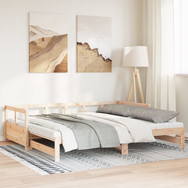 vidaXL Sof&aacute; cama nido con colchones madera maciza de pino 90x200 cm
