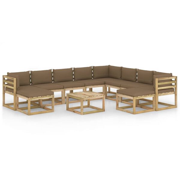vidaXL Set de muebles de jard&iacute;n 11 pzas con cojines madera impregnada