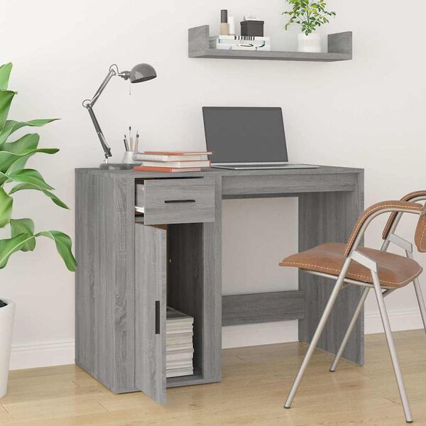 vidaXL Escritorio de madera contrachapada gris Sonoma 100x49x75 cm