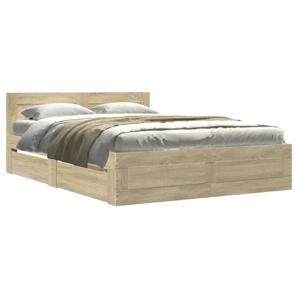 vidaXL Cama con cabecero madera de ingenier&iacute;a roble Sonoma 120x200 cm