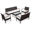 vidaXL Set muebles de jard&iacute;n 5 piezas y cojines rat&aacute;n sint&eacute;tico marr&oacute;n
