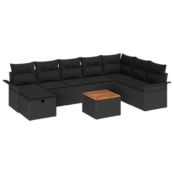 vidaXL Conjunto de sof&aacute;s de jard&iacute;n 9 pcs Negro rat&aacute;n sint&eacute;tico