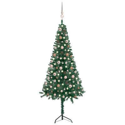 vidaXL Árbol de Navidad artificial de esquina LED y bolas verde 180 cm