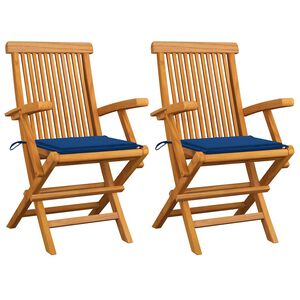 vidaXL Sillas de jard&iacute;n 2 uds madera teca con cojines azul real