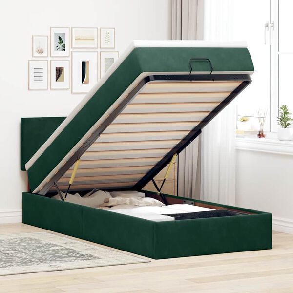 vidaXL Estructura de cama otomana colchón terciopelo verde oscuro
