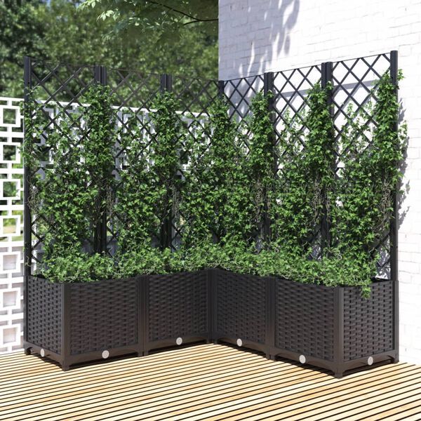 vidaXL Jardinera con enrejado PP negro 120x120x136 cm