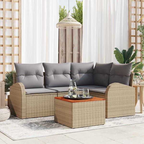 vidaXL Conjunto de sof&aacute;s de jard&iacute;n 5 pcs Beige y Gris Claro