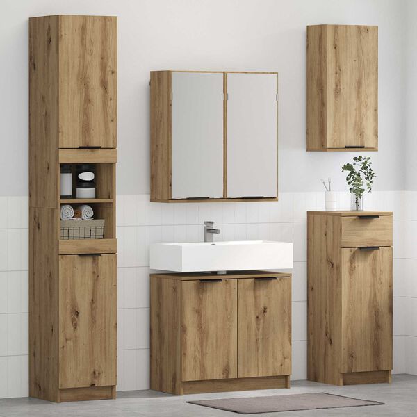 vidaXL Juego de muebles de ba&ntilde;o con caj&oacute;n 4 pcs Roble artesanal