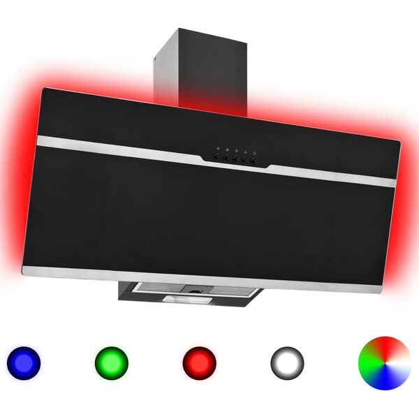 vidaXL Campana extractora RGB de LED acero inox. vidrio templado 90cm