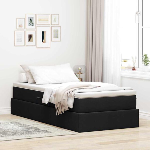 vidaXL Cama con almacenamiento y colch&oacute;n Negro 100 x 200 cm Poli&eacute;ster
