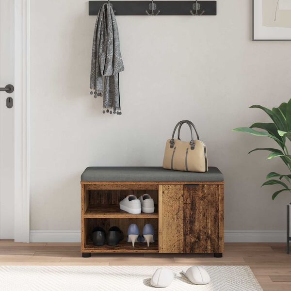 vidaXL Banco de entrada con coj&iacute;n Madera vieja 80 x 38 x 46 cm