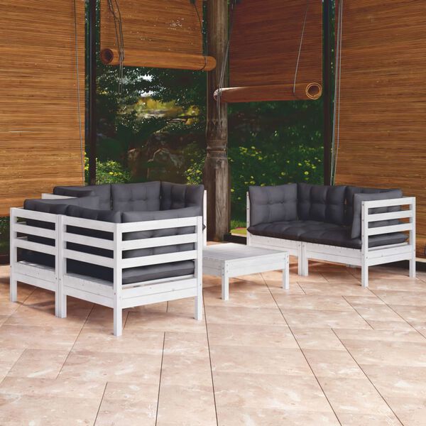 vidaXL Muebles de jardín 7 pzas con cojines madera maciza de pino