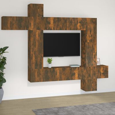 vidaXL Set de muebles de TV 9 pzas madera contrachapada roble ahumado