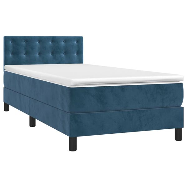 vidaXL Cama box spring colch&oacute;n y LED terciopelo azul oscuro 90x190 cm