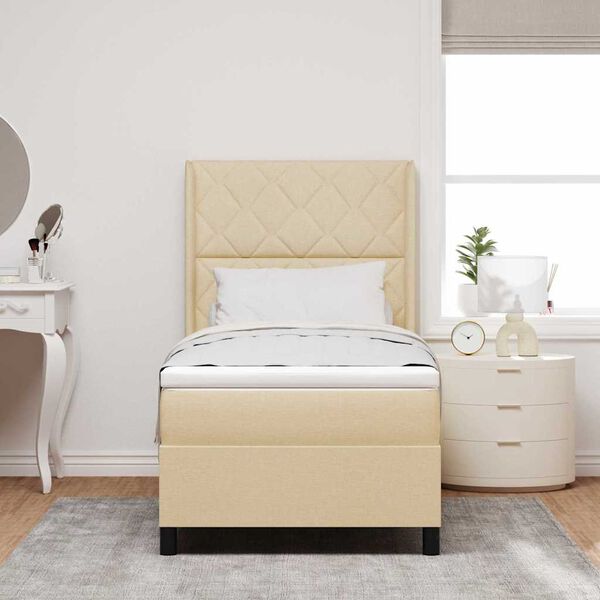 vidaXL Cama tipo Box Spring con colch&oacute;n Crema 90 x 200 cm tela