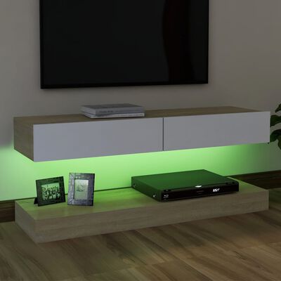 vidaXL Mueble de TV con luces LED blanco y roble Sonoma 120x35 cm