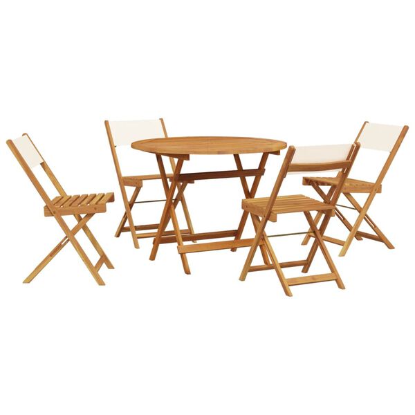 vidaXL Set de comedor de jard&iacute;n 5 pzas tela madera maciza blanco crema