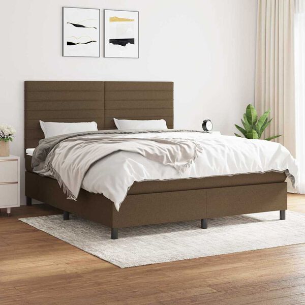 vidaXL Cama box spring con colch&oacute;n tela marr&oacute;n oscuro 180x200 cm