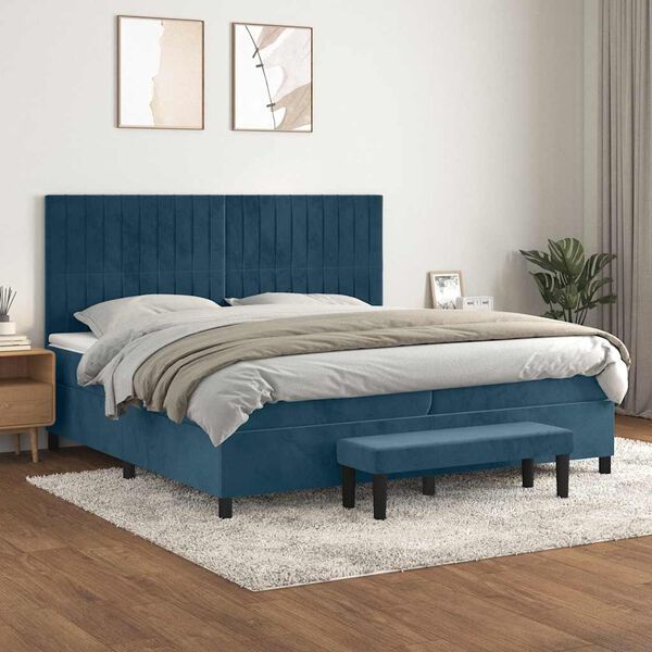 vidaXL Cama box spring con colch&oacute;n terciopelo azul oscuro 200x200 cm