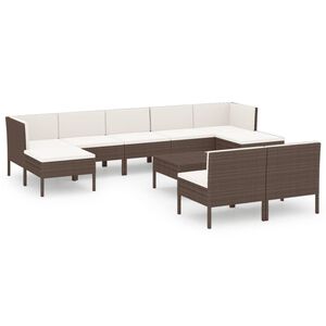 vidaXL Set muebles de jard&iacute;n 10 pzas y cojines rat&aacute;n sint&eacute;tico marr&oacute;n
