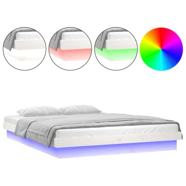 vidaXL Estructura de cama doble LED sin colchón madera maciza blanco