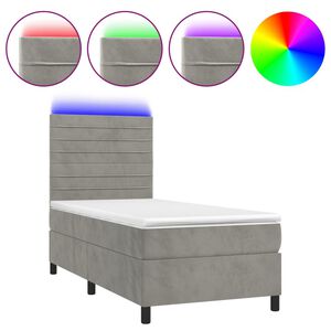 vidaXL Cama box spring colch&oacute;n y LED terciopelo gris claro 80x200 cm