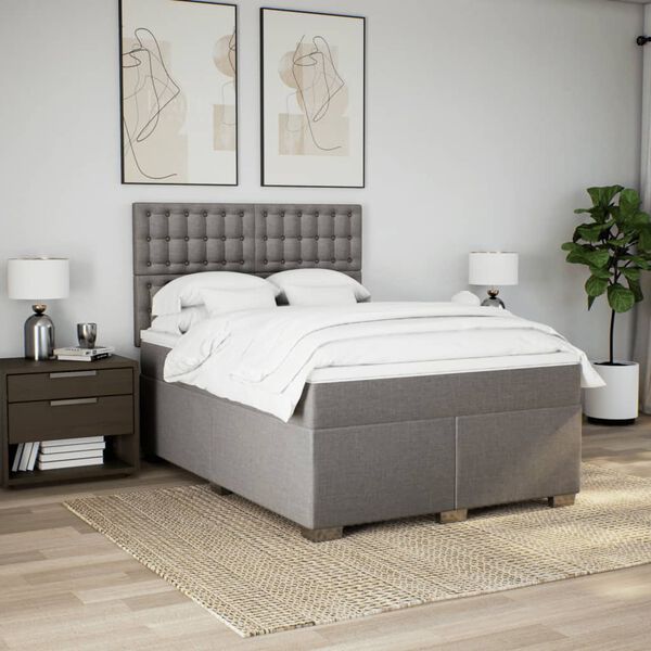 vidaXL Cama box spring con colch&oacute;n tela gris taupe 160x200 cm