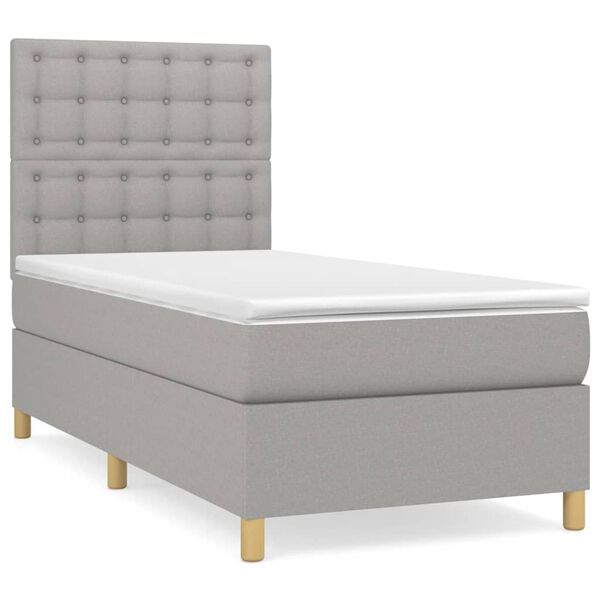 vidaXL Cama box spring con colch&oacute;n tela gris claro 100x200 cm