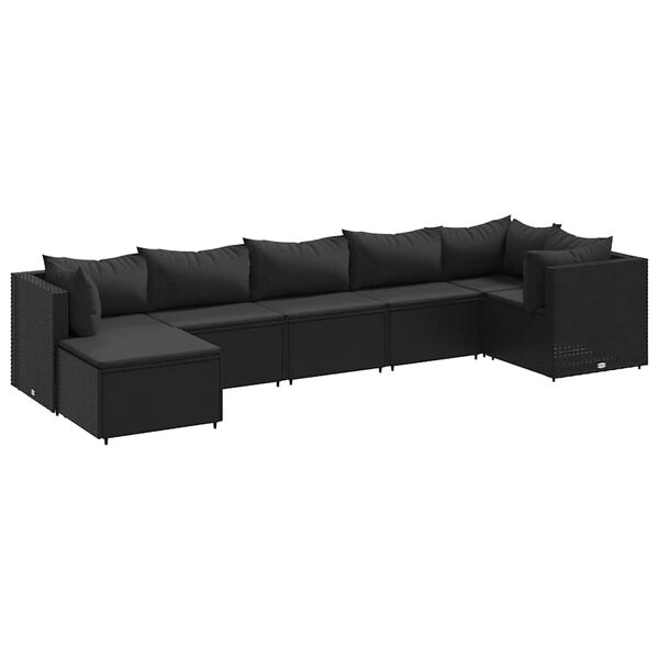 vidaXL Set de muebles de jard&iacute;n y cojines 7 pzas rat&aacute;n sint&eacute;tico negro