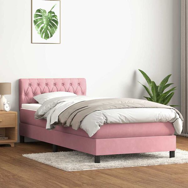 vidaXL Cama box spring con colch&oacute;n y LED terciopelo rosa 80x210 cm